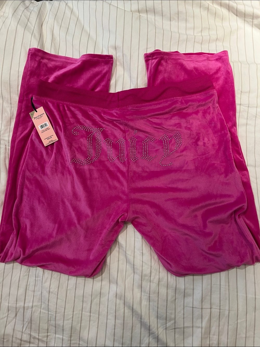 🔥LAST New XL JUICY COUTURE Pink Velour BLING Tracksuit Pants Joggers